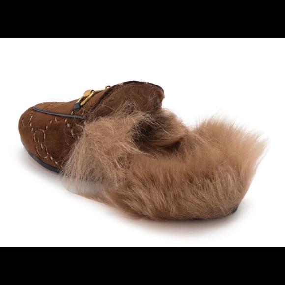 NIB GUCCI Princetown Velvet Logo Lamb Fur Mules 35 - Picture 4 of 10